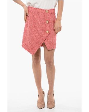 Balmain Tweed Miniskirt With Logoed Buttons - Red