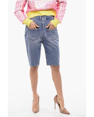 Balmain Distressed Denim Shorts With Light Wash - Blue