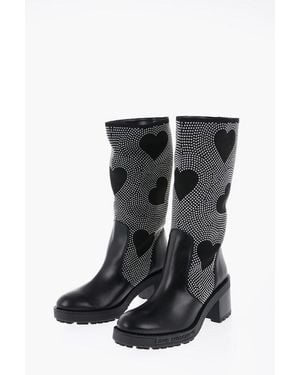 Moschino Love Studded High-Boots With Leather Details 8Cm - Black