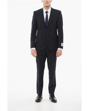 Corneliani Cc Collection Stretch Wool Refined Suit With Peak Lapel - Black