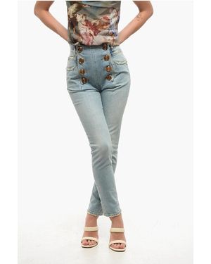 Balmain High-Waisted Slim Fit Jeans With Golden Buttons 13Cm - Blue