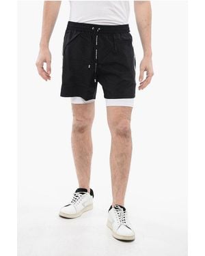 Balmain Double-Layered Running Shorts With Side Logoed Bands - Black