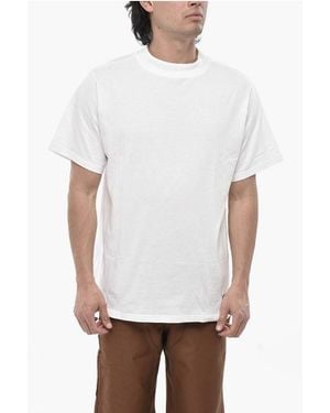 South2 West8 Cotton-Blend Solid-Color Crewneck T-Shirt With Contrast Embr - White
