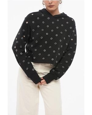 Alaïa Cropped Fit Hoodie With All-Over Metal Eyelets - Black