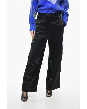 MSGM Satin Cargo Trousers With Belt Loops - Blue