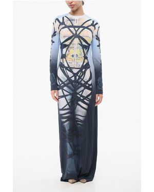Y. Project Long Sleeve Printed Long Dress - Blue