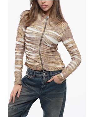 DIESEL Printed C-Adonis Blouse With Frontal Zip Closure - Blue