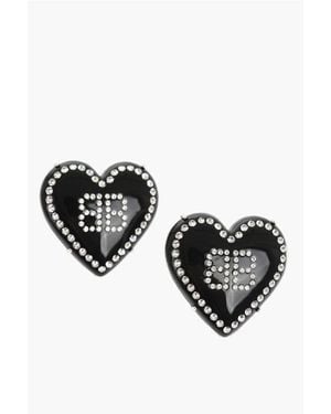 Balenciaga Heart Shaped Earrings With Rhinestone Embellished - Black