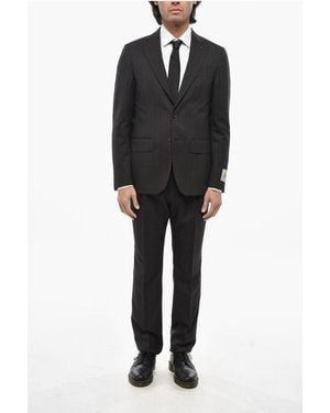 Corneliani Cc Collection Chalk Stripe Virgin Wool Scalloped Hem 2-Butto - Black