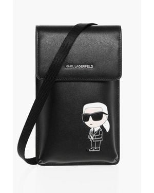 Karl Lagerfeld Leather Smartphone Pouch With Matching Airpods Case - Black