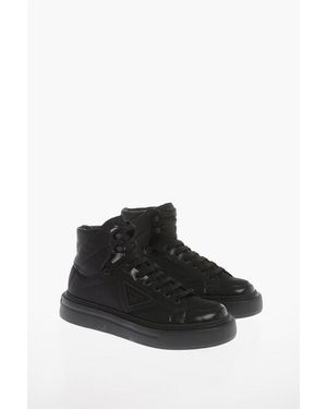 Prada High-Top Trainers With Leather Details - Black