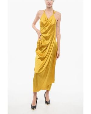 Stephan Janson Dropped-Shoulder Satin Dress - Yellow