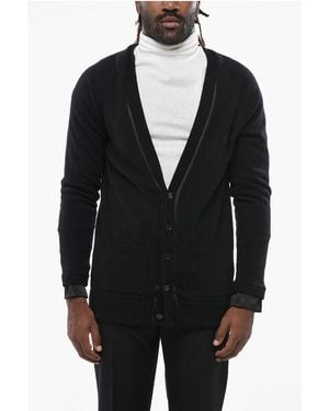 Saint Laurent Wool Cardigan With Silk Lining - Black