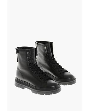 Woolrich Textured Leather Military Lace-Up Booties With Vibram Sole - Black