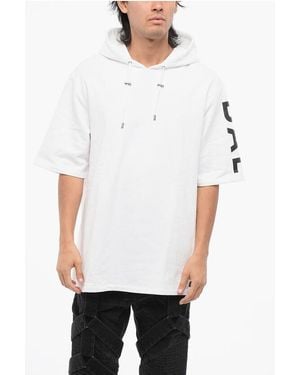 Balmain Short Sleeved Brushed Cotton Hoodie - White