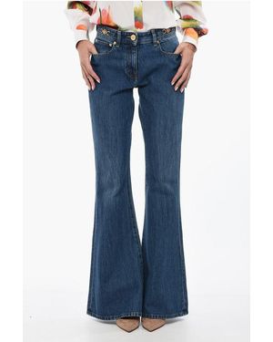 Versace Cotton Bootcut Denims With Logoed Morsets 32Cm - Blue