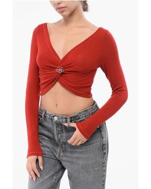 MACCAPANI Long Sleeved Knitted Angela Crop Top With Braided Design And - Red