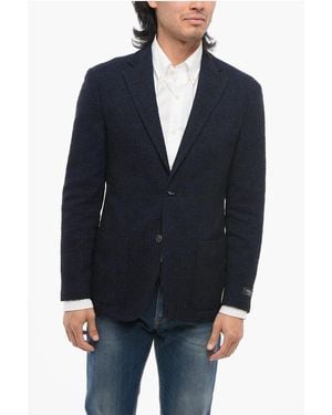 Corneliani Fulltime Blended Wool Blazer With Fuzzy Motif - Blue