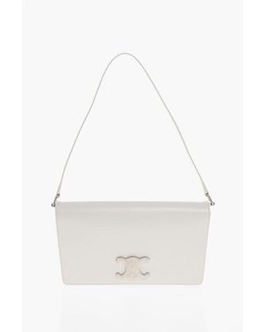 Celine Leather Triomphe Clutch With Removable Shoulder Strap - White