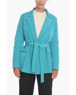 Samsøe & Samsøe Double-Breasted Maren Padded Blazer With Belt - Blue