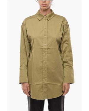 Notes Du Nord Cotton Blend Ovrsized Divina Shirt With Side Slits - Green