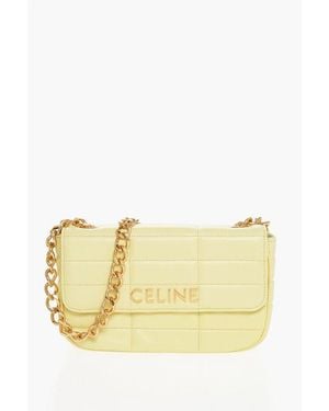 Celine Quilted Leather Shoulder Bag With Golden Chain Strap - Yellow