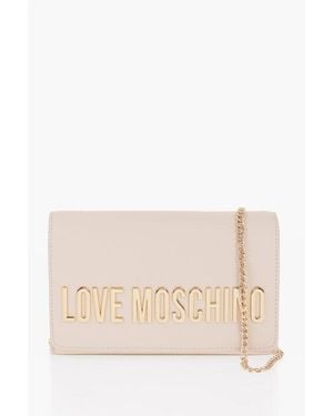 Moschino Love Solid Colour Leather Crossbody Bag With Chain Shoulder S Size Unic - Natural