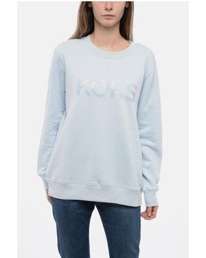 Michael Kors Crew Neck Fleeced Cotton Blend Sweatshirt With Printed Logo - Grey