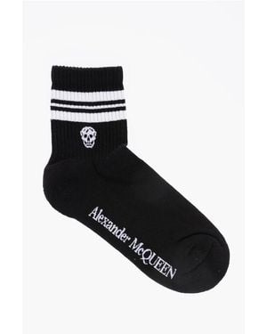 Alexander McQueen Cotton Blend Socks With Contrasting Details - Black