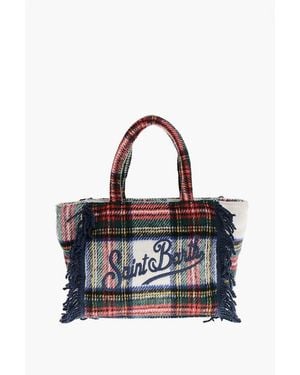 Mc2 Saint Barth Tartan Patterned Colette Tote Bag With Fringes - Blue