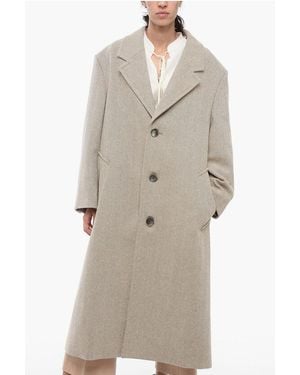 Ami Paris Wool Herringbone Coat - Natural