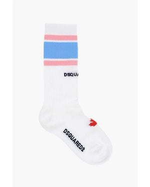 DSquared² Solid Colour Ribbed Long Socks - White
