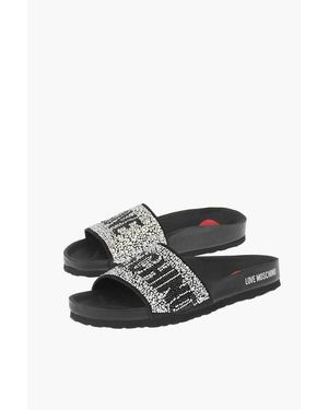 Moschino Love Leather Slides With Strass - Black