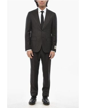 Corneliani Cc Collection Virgin Wool Solid Colour 2 Buttons Suit - Black