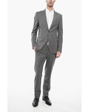 Corneliani Cc Collection Virgin Wool Side Vents 2-Button Suit With Belt - Grey