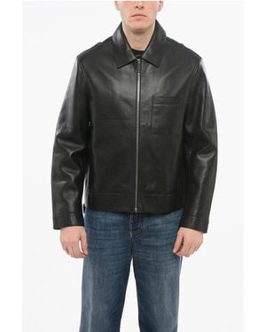 Yves Salomon Leather Zip-Up Jacket With Patch Breast-Pocket - Black