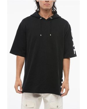 Balmain Short Sleeved Brushed Cotton Hoodie - Black