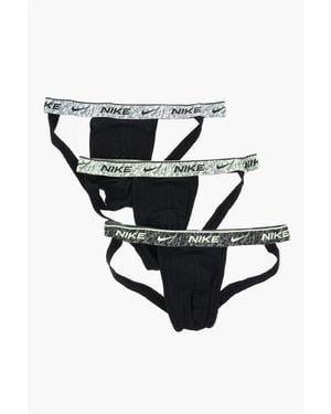 Nike Set Of 3 Stretch Cotton Jockstrap With Logoed Elastic Band - Black