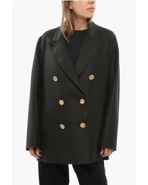 Harris Wharf London Virgin Wool Double Breasted Coat With Golden Effect Buttons - Black