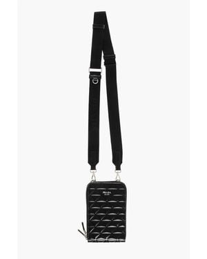 Prada Brushed Leather Crossbody Phone Holder - Black