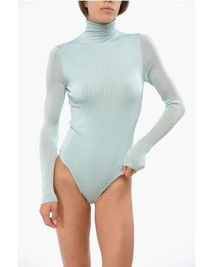 Fendi Lightweight Ribbed High-Neck Bodysuit - Blue