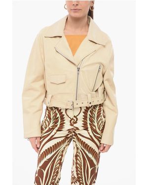 S.w.o.r.d 6.6.44 Cropped Biker Leather Jacket - Natural