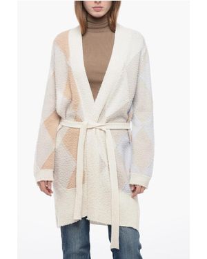 ArchivioB Wool Geometric Motif Long Cardigan - Natural