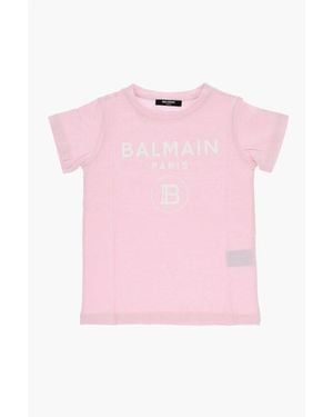 Balmain Crewneck T-Shirt With Logo Print - Pink