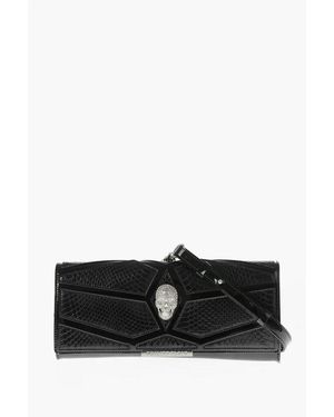 Philipp Plein Patent Leather Clutch With Snakeskin Details - Black