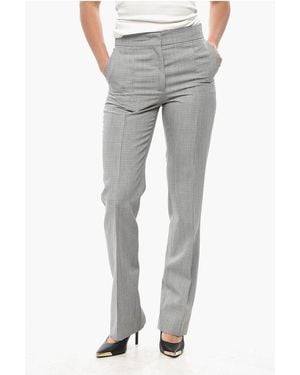 Jil Sander Low Rise Virgin Wool Trousers With Check Motif - Grey
