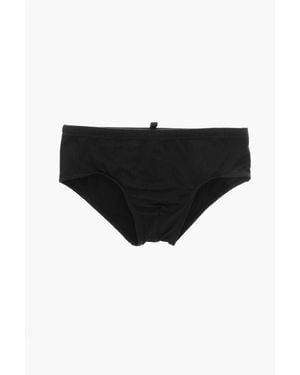 DSquared² Icon Solid Colour Swim Brief With Contrasting Print - Black