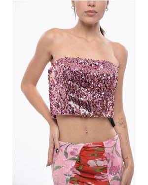 ROTATE BIRGER CHRISTENSEN Sequined Bandeau Crop Top - Red