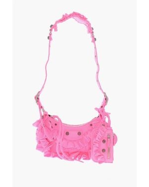 Balenciaga Solid Colour Fabric Le Cagole Shoulder Bag With Ruffles - Pink