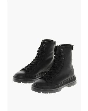 Woolrich Textured Leather Military Lace-Up Booties With Vibram Sole - Black